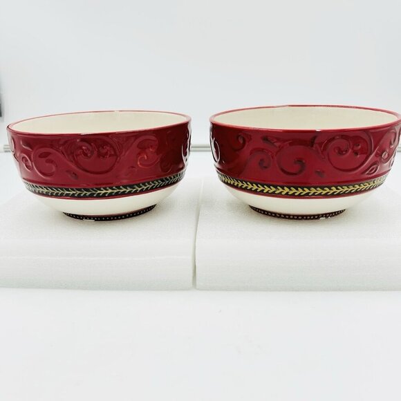 Fitz Floyd Damask Holiday 6" Salad Soup Serving Cereal Bowl Set of 2 - Picture 1 of 9